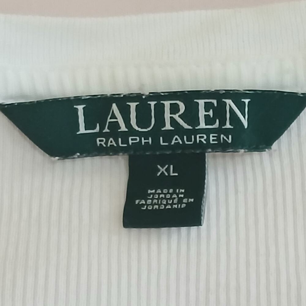 Lauren Ralph Lauren Womens XL White Ribbed Lace-Up V Neck Cotton Top Tee Tunic - Picture 7 of 13